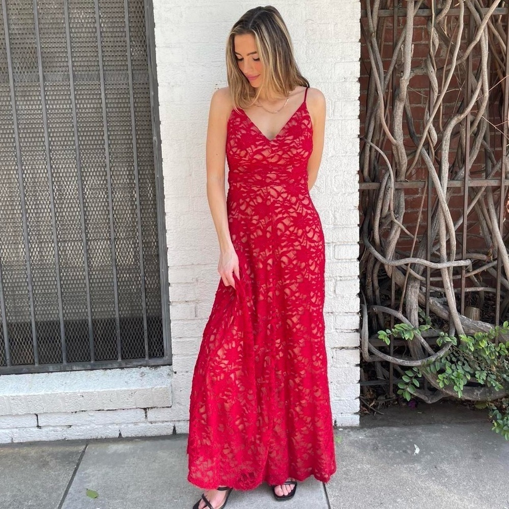 B darlin Beautiful Red lace open back maxi dress gown size small